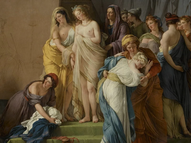 1746-François-André Vincent - Giove sceglie i suoi modelli per l'immagine di Elena tra le ragazze di Crotone - Louvre, Parigi - dettaglio 1